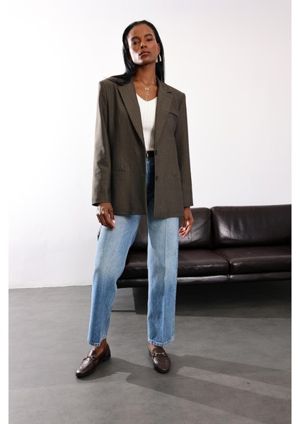 Koyu Haki Düğmeli Oversize Ceket 17255 fiyatları