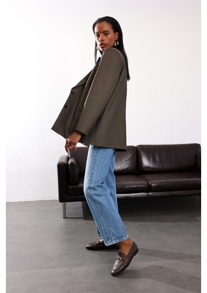 Koyu Haki Düğmeli Oversize Ceket 17255 fırsatları