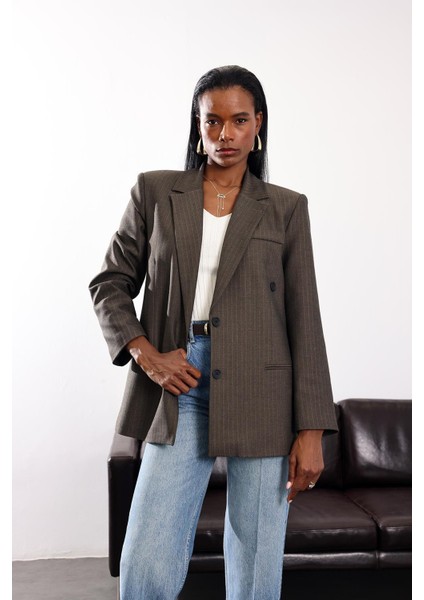 Koyu Haki Düğmeli Oversize Ceket 17255 indirimleri