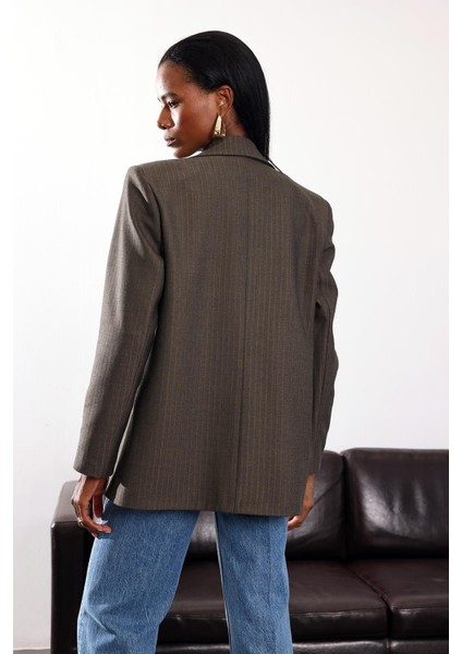 Koyu Haki Düğmeli Oversize Ceket 17255