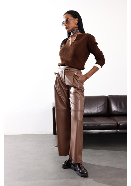 Taba Parçalı Deri Pantolon 17215 fiyatları