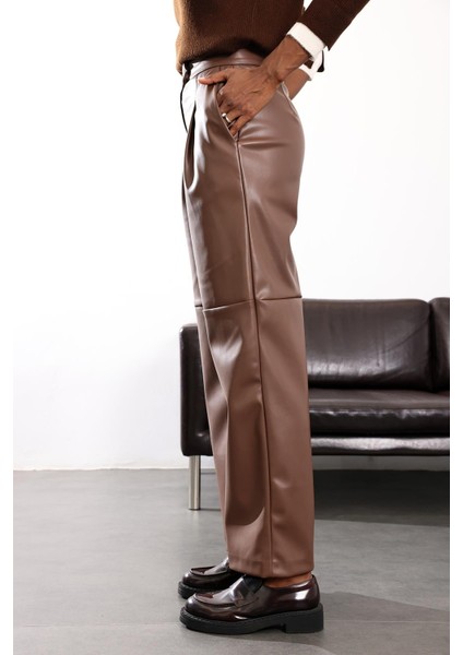 Taba Parçalı Deri Pantolon 17215 indirimleri