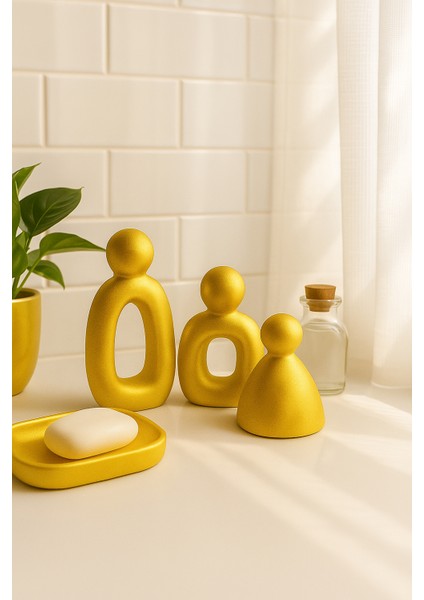 3’lü Gold Set Soyut Aile Figürü – Modern Dekoratif Heykel fırsatları