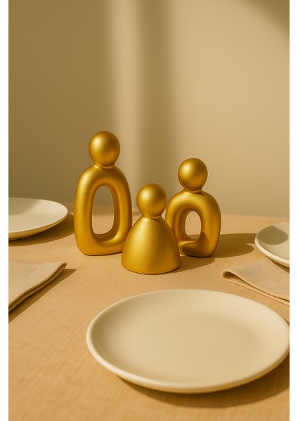 3’lü Gold Set Soyut Aile Figürü – Modern Dekoratif Heykel indirimleri