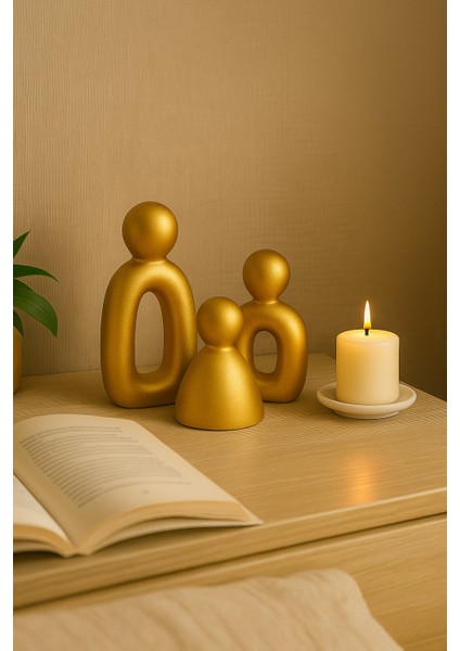 3’lü Gold Set Soyut Aile Figürü – Modern Dekoratif Heykel