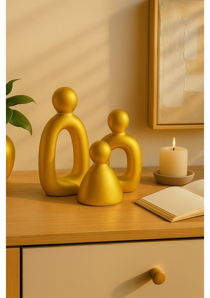 3’lü Gold Set Soyut Aile Figürü – Modern Dekoratif Heykel