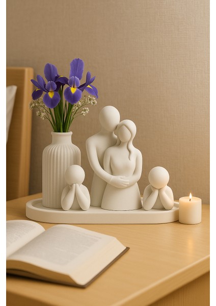 El Yapımı Aile Figürlü Dekoratif Set – Vazo, Sevgili ve Çocuk Figürleri (5 Parça) modelleri