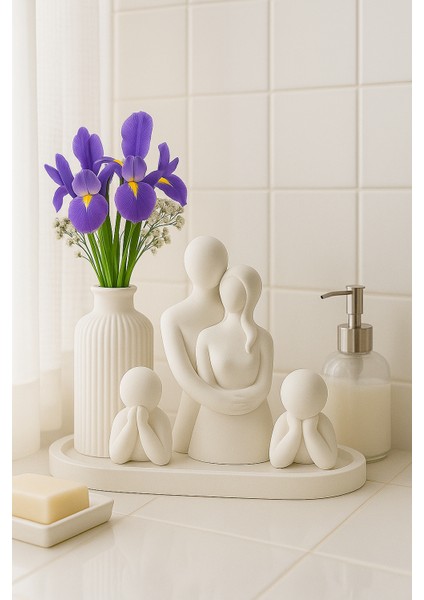 El Yapımı Aile Figürlü Dekoratif Set – Vazo, Sevgili ve Çocuk Figürleri (5 Parça) fırsatları