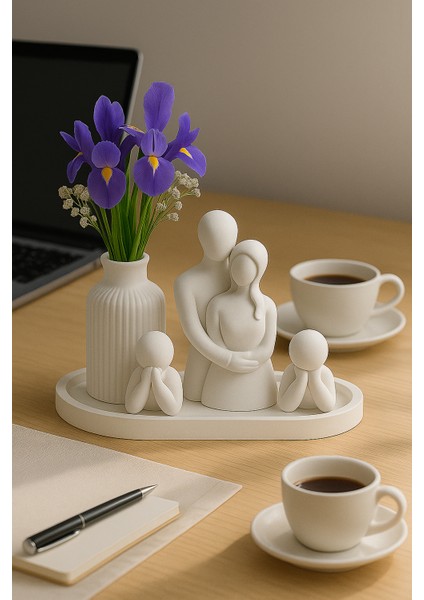 El Yapımı Aile Figürlü Dekoratif Set – Vazo, Sevgili ve Çocuk Figürleri (5 Parça) indirimleri