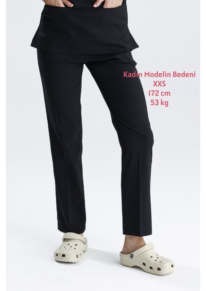 Siyah Likralı Boru Paça (Kalın Kumaş) Unisex Tek Alt Pantolon Doktor Hemşire Forması
