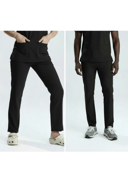 Siyah Likralı Boru Paça (Kalın Kumaş) Unisex Tek Alt Pantolon Doktor Hemşire Forması modelleri