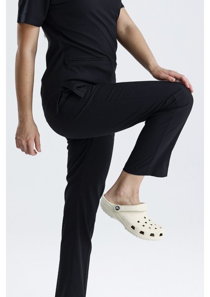 Siyah Likralı Boru Paça (Kalın Kumaş) Unisex Tek Alt Pantolon Doktor Hemşire Forması fırsatları
