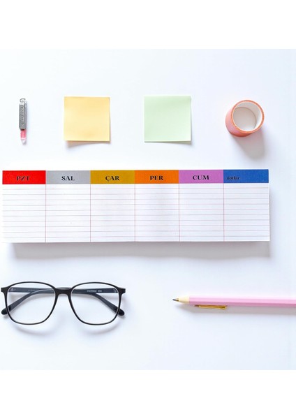 Tanıtım Renkli Haftalık Masa Planlayıcı | Klavye Altı Bloknot – 80 Yaprak, 90 gr Ivory Kağıt, 8X30 cm (Style 1)