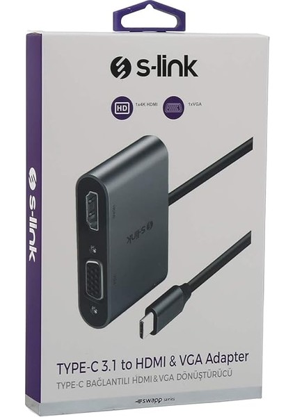 Swapp SW-U516 4K@30Hz Typec To HDMI + VGA Adaptör fiyatları