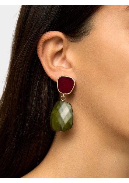 Taş Efektli Uzun Küpe