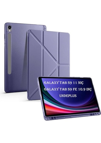 Galaxy Tab S9 Fe X510 X516 ile Uyumlu Kılıf Kalem Bölmeli Trifolding Case Lavendery Gray