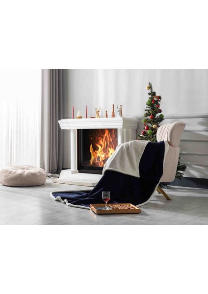 Blue White Tek Kişilik Battaniye Lacivert