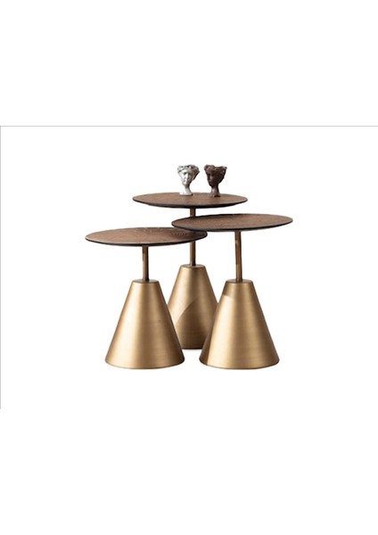 Rita 3'lü Gold Zigon Sehpa Ceviz