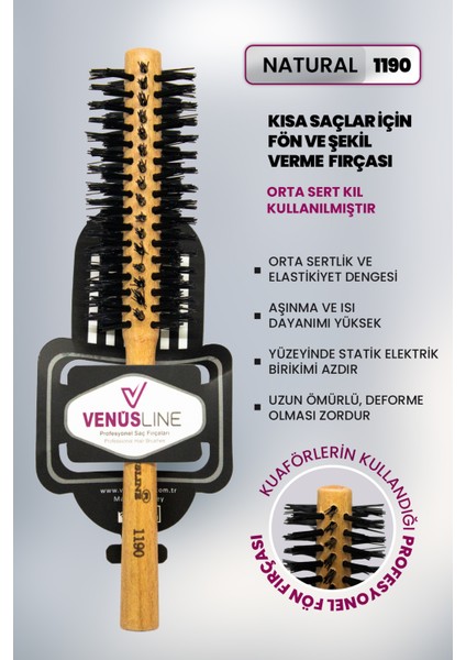 Venüsline Professional 1190 – Kısa Saçlar Orta Sert Kıllı - Fön ve Şekil Verme Fırçası
