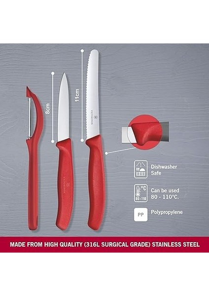 6.7111.31 Kırmızı Soyma Seti, 3 Parça fiyatları