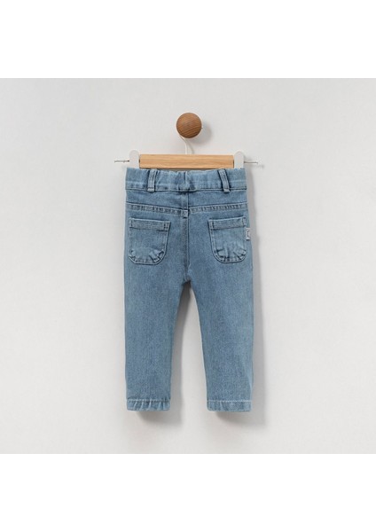 OV-7426 Kız Çocuk Pastel Tonlu Minik Kalp Nakışlı Mavi Denim Pantalon fiyatları