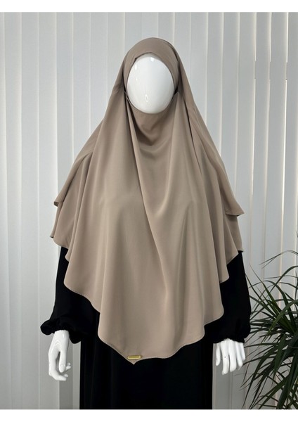 Iki Katlı Hazır Sufle Esarp Medine Ipegi Hac ve Umre Için Uygundur Bej Jilbab,abaya,hijab )