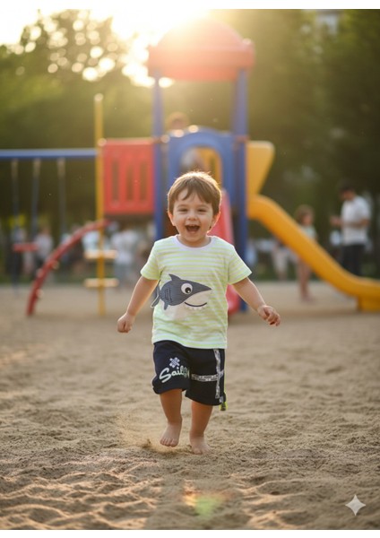 Erkek Bebek Şortlu Takım Köpek Balığı Aplikeli fırsatları