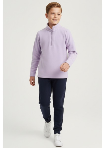 Erkek Çocuk Uzun Kollu Mor Dik Yaka Yarım Fermuarlı Polar Üst-Sweatshirt - Erkek Çocuk Polar fiyatları