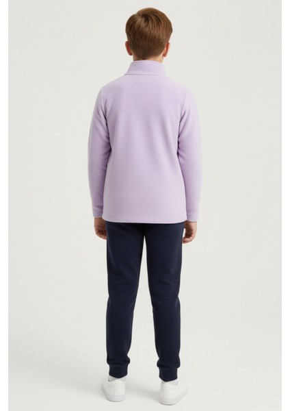 Erkek Çocuk Uzun Kollu Mor Dik Yaka Yarım Fermuarlı Polar Üst-Sweatshirt - Erkek Çocuk Polar fırsatları