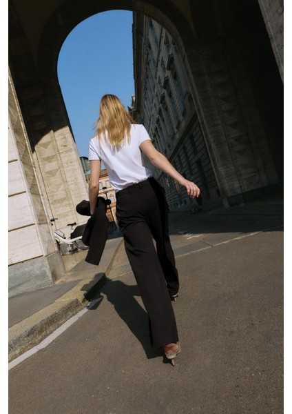 Premium Vento Orta Bel Wide Leg Dokuma Pantolon