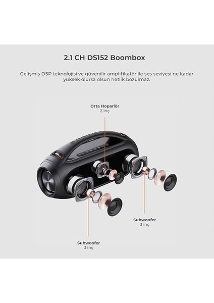 DS152 36W Kablosuz Bluetooth 5.1 Hoparlör - Rgb Aydınlatmalı Ipx5 Suya Dayanıklı Bt/aux/usb Girişli Tws Stereo Boombox Taşınabilir Hoparlör modelleri
