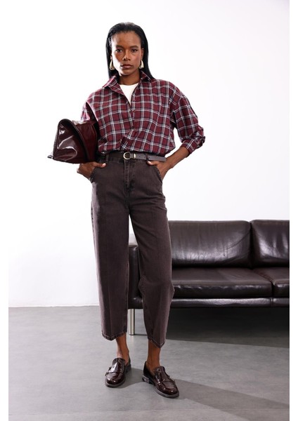 Acı Kahve Yüksek Bel Baggy Jean RM3004