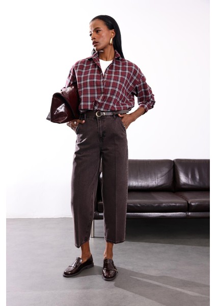 Acı Kahve Yüksek Bel Baggy Jean RM3004 modelleri