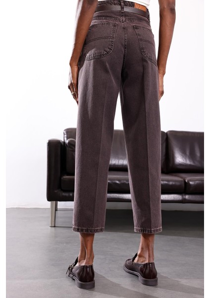 Acı Kahve Yüksek Bel Baggy Jean RM3004 indirimleri