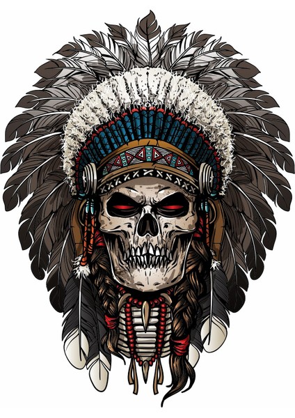 Kızılderili Kuru Kafa Sticker - Ölüler Günü - Kuru Kafa Sticker - Araba Oto Motosiklet Sticker 00014