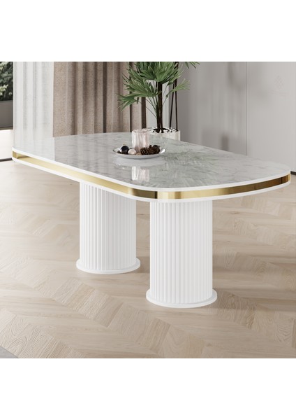 Galya Serisi Lak Panel 90X168 Sabit Beyaz Mermer Desen Mutfak Masa Takımı 6 Sandalye fiyatları