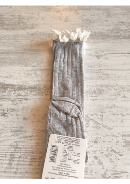 Kız Çocuk Diz Altı Çorap Pamuklu Fitilli Dantelli Kokulu Nefes Alabilir Terletmez Tekli Gri fiyatları