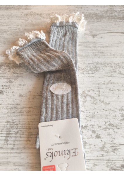 Kız Çocuk Diz Altı Çorap Pamuklu Fitilli Dantelli Kokulu Nefes Alabilir Terletmez Tekli Gri modelleri