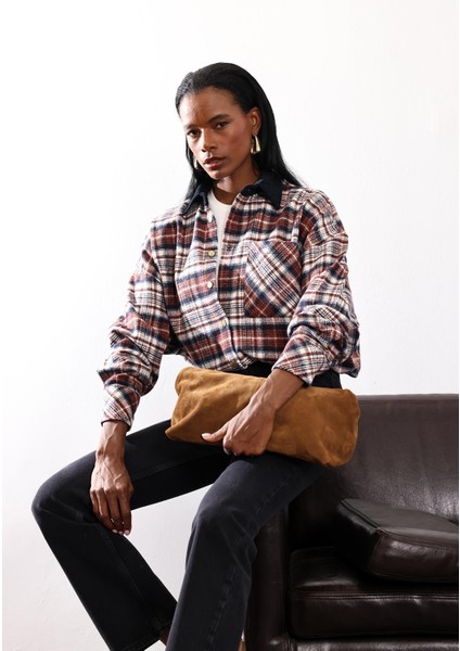 Lacivert Kadife Yakalı Ekose Gömlek 04013