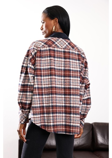 Lacivert Kadife Yakalı Ekose Gömlek 04013 indirimleri