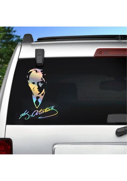 Hologramlı Janjanlı Atatürk ve Imza Sticker - Araba Oto Motosiklet Sticker 02527