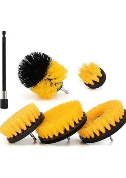 Hygiene Matkap Ucuna Takılan Profesyonel Temizlik Fırçası 5 Parça ve 15 cm Uzatma Çubuğu Sarı Muf-01