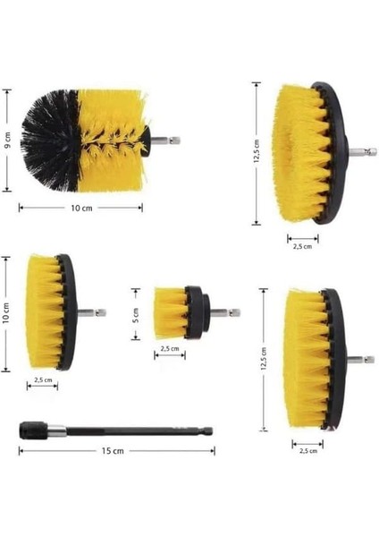 Hygiene Matkap Ucuna Takılan Profesyonel Temizlik Fırçası 5 Parça ve 15 cm Uzatma Çubuğu Sarı Muf-01 fiyatları