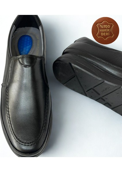Erkek Hakiki Deri Ortapedik Ultra Rahat Jelli Siyah Günlük Baba Ayakkabısı