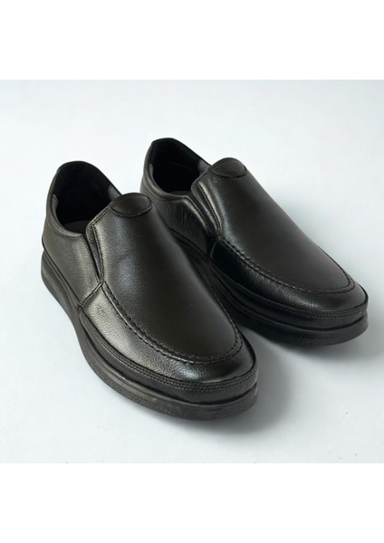 Erkek Hakiki Deri Ortapedik Ultra Rahat Jelli Siyah Günlük Baba Ayakkabısı