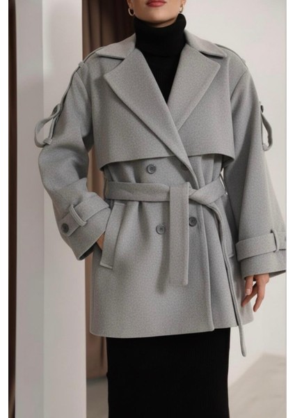 Oversize Gri Kısa Kaşe Kaban modelleri