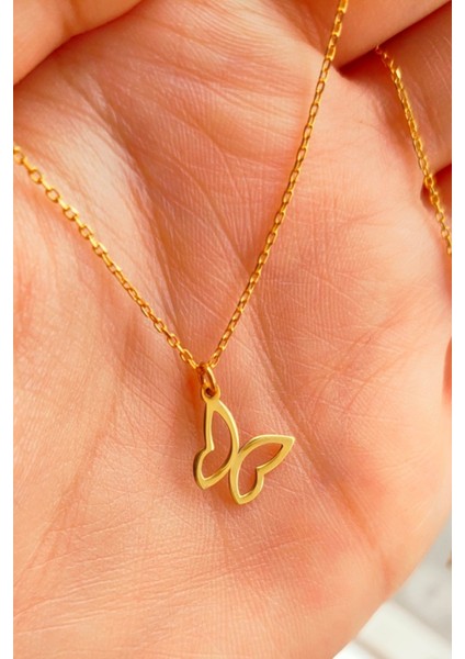 925 Ayar Gümüş 24 Ayar Altın Kaplama Minimal Kelebek Kolye