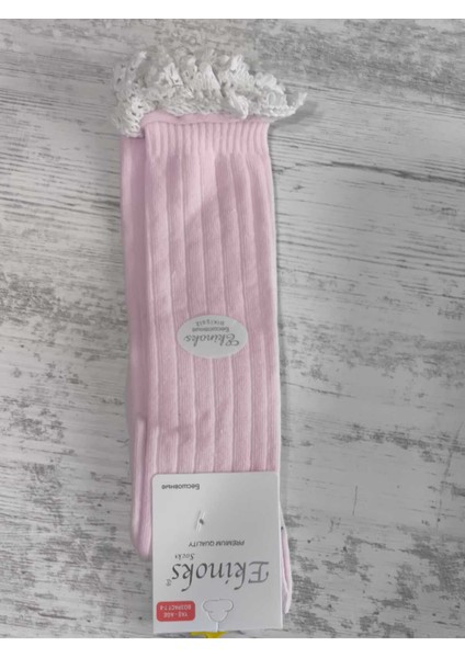 Kız Çocuk Diz Altı Çorap Pamuklu Fitilli Dantelli Kokulu Nefes Alabilir Terletmez Tekli Pembe fırsatları