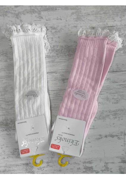 Kız Çocuk Diz Altı Çorap Pamuklu Fitilli Dantelli Kokulu Nefes Alabilir Terletmez Tekli Pembe