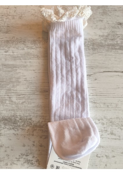 Kız Çocuk Diz Altı Çorap Pamuklu Fitilli Dantelli Kokulu Nefes Alabilir Terletmez Tekli Beyaz modelleri